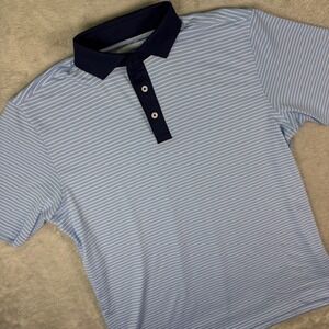Harlestons Men's Polo Shirt Medium Blue Striped Golf Performance Tailored Fit